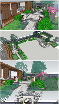 別墅小庭院景觀設(shè)計 從SU模型到景觀小品的空間營造